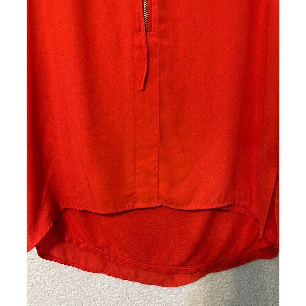 Michael Kors Top Sz 4 Coral‎ Orange Silky Zipper Neckline Lined Shirt Blouse
